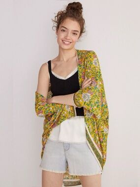 Anthropologie Lulla Collection Floral Cocoon Kimono OS Boho